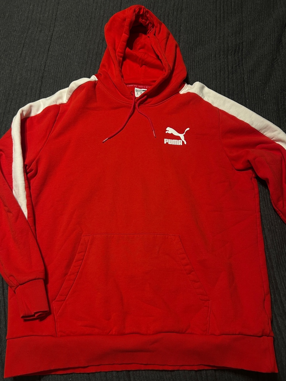 Puma Red Pullover Hoodie with White Shoulder Stripes